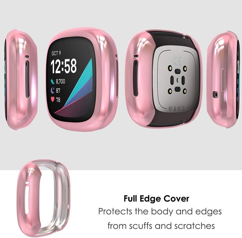 Simpeak 5Pack Full Screen Protector Case Compatible with Fitbit SenseVersa 3 Soft Slim TPU Plated Bumper Case Compatible with Fit bit Versa3 Sense Smartwatch Rose PinkRose GoldClearSilverBlack - Image 4