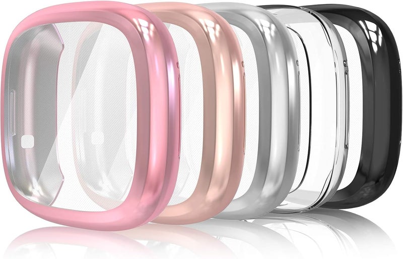 Simpeak 5Pack Full Screen Protector Case Compatible with Fitbit SenseVersa 3 Soft Slim TPU Plated Bumper Case Compatible with Fit bit Versa3 Sense Smartwatch Rose PinkRose GoldClearSilverBlack - Image 1