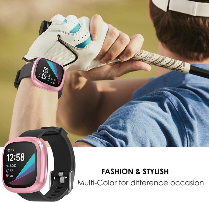 Simpeak 5Pack Full Screen Protector Case Compatible with Fitbit SenseVersa 3 Soft Slim TPU Plated Bumper Case Compatible with Fit bit Versa3 Sense Smartwatch Rose PinkRose GoldClearSilverBlack - Image 5