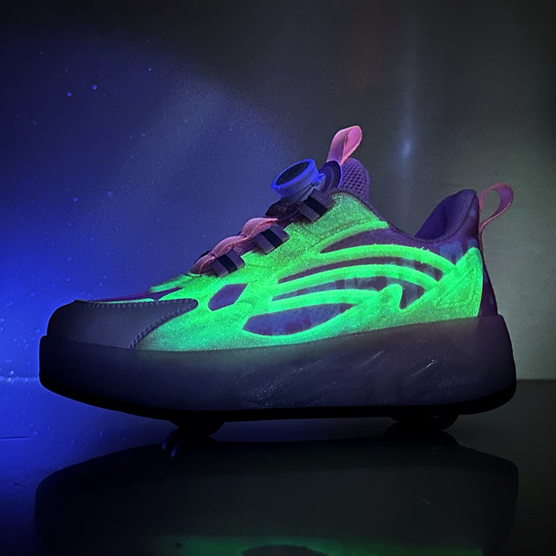 Maisu Tiger Kidsren'S Heelys Shoes Girls Pulleys Boys Four-Wheel Youth Explosive Shoes Luminous Skating - Image 5