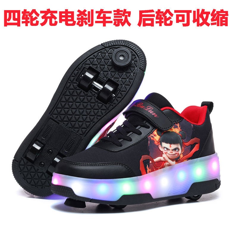 Maisu Tiger Kidsren'S Heelys Shoes Girls Pulleys Boys Four-Wheel Youth Explosive Shoes Luminous Skating - Image 2