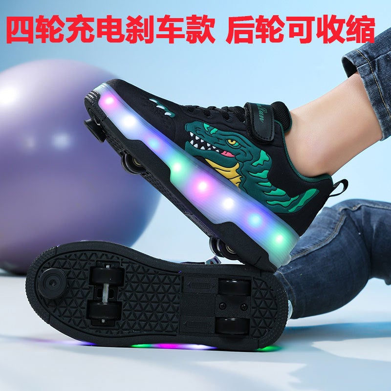 Maisu Tiger Kidsren'S Heelys Shoes Girls Pulleys Boys Four-Wheel Youth Explosive Shoes Luminous Skating - Image 4