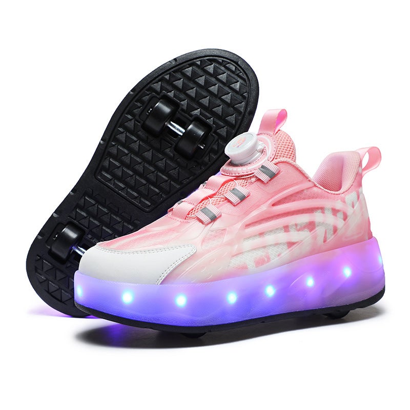 Maisu Tiger Kidsren'S Heelys Shoes Girls Pulleys Boys Four-Wheel Youth Explosive Shoes Luminous Skating - Image 1