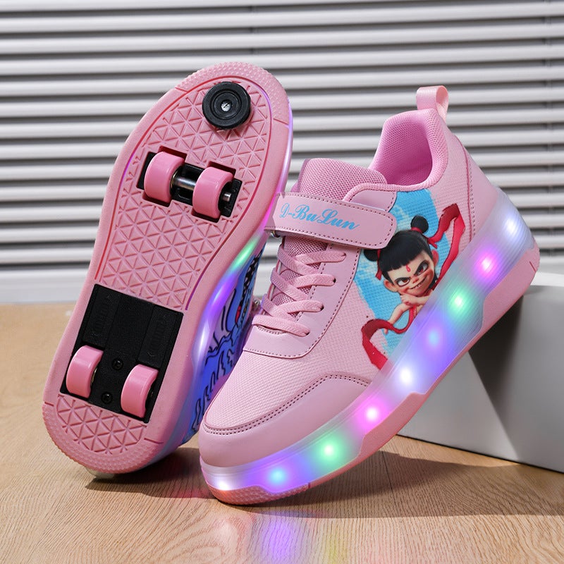 Maisu Tiger Kidsren'S Heelys Shoes Girls Pulleys Boys Four-Wheel Youth Explosive Shoes Luminous Skating - Image 3