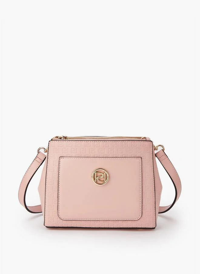 Monogram Embossed Crossbody Bag with Zip Closure
