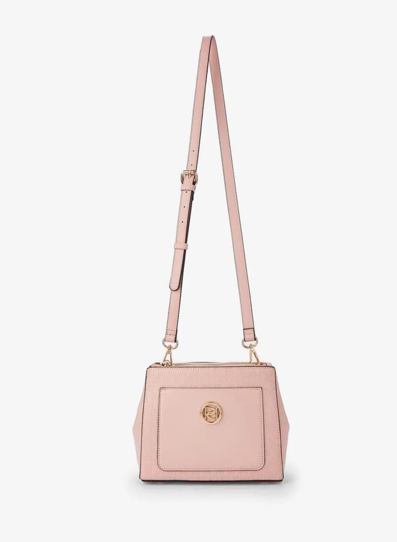 Paprika PINK Monogram Embossed Crossbody Bag with Zip Closure for Women | Best Price UAE