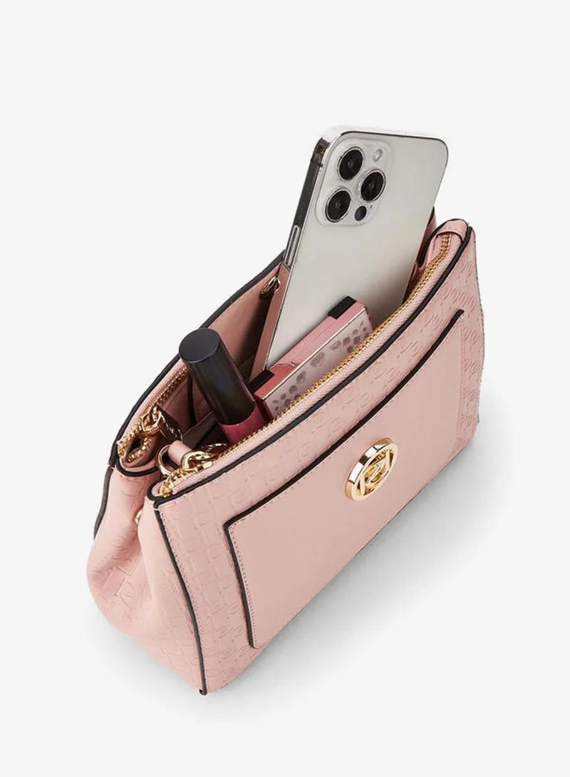 Paprika PINK Monogram Embossed Crossbody Bag with Zip Closure for Women | Best Price UAE
