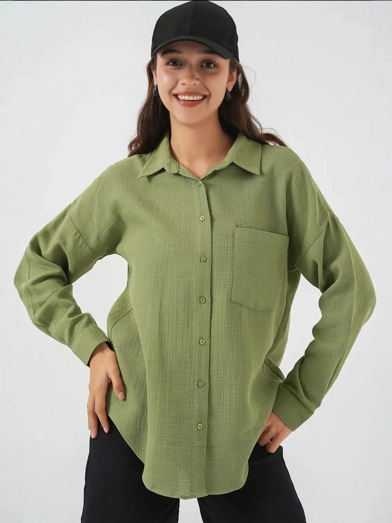 BIG DART BDART Oversized Pocket Detailed Linen Blended Shirt