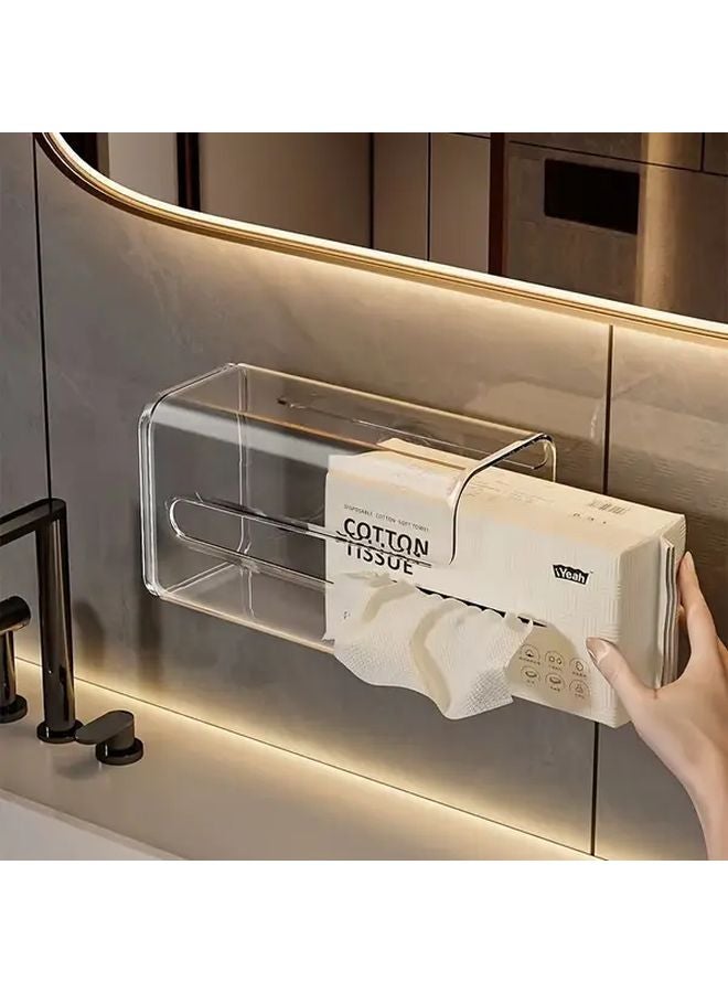 Transparent Acrylic Wall Mounted Tissue Box Holder Adhesive Installation No Drilling Required - Image 2