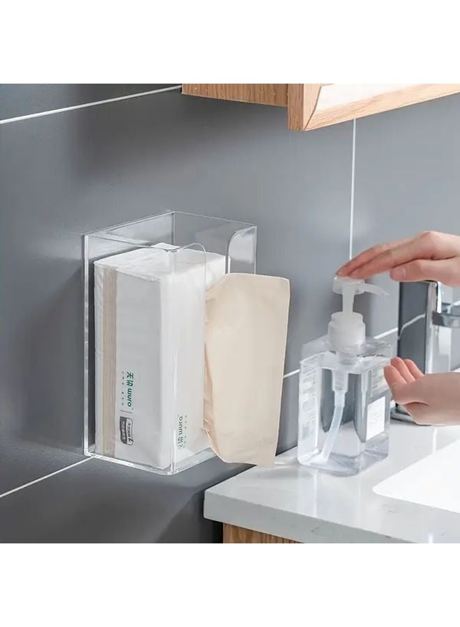 Transparent Acrylic Wall Mounted Tissue Box Holder Adhesive Installation No Drilling Required - Image 3