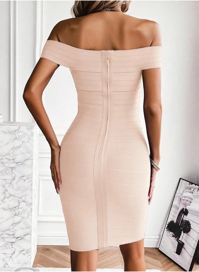 مدام يونيك Beige Strapless Bandage Dress Wedding Guest Party Dresses