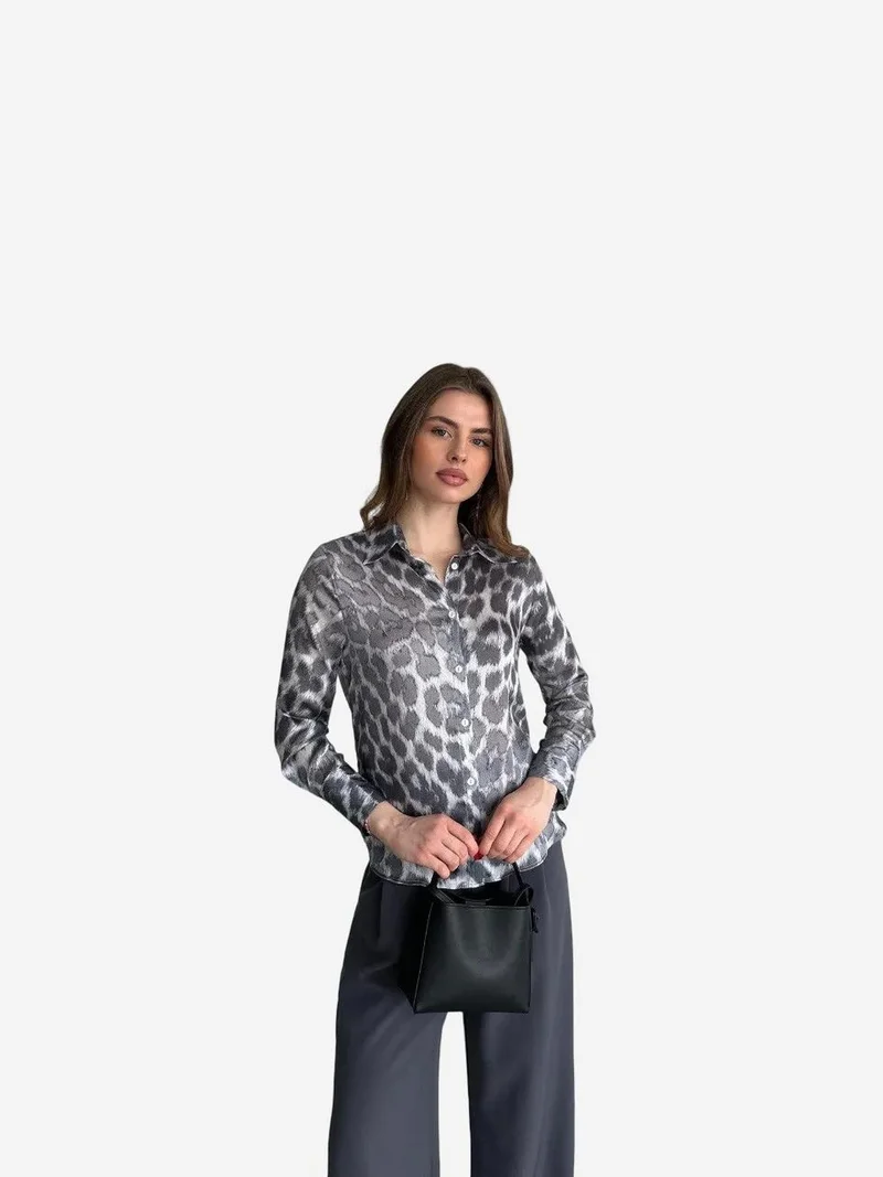My Fashion Grey MY FASHION Leopard Print Button-Up Shirt for Women | Best Price UAE