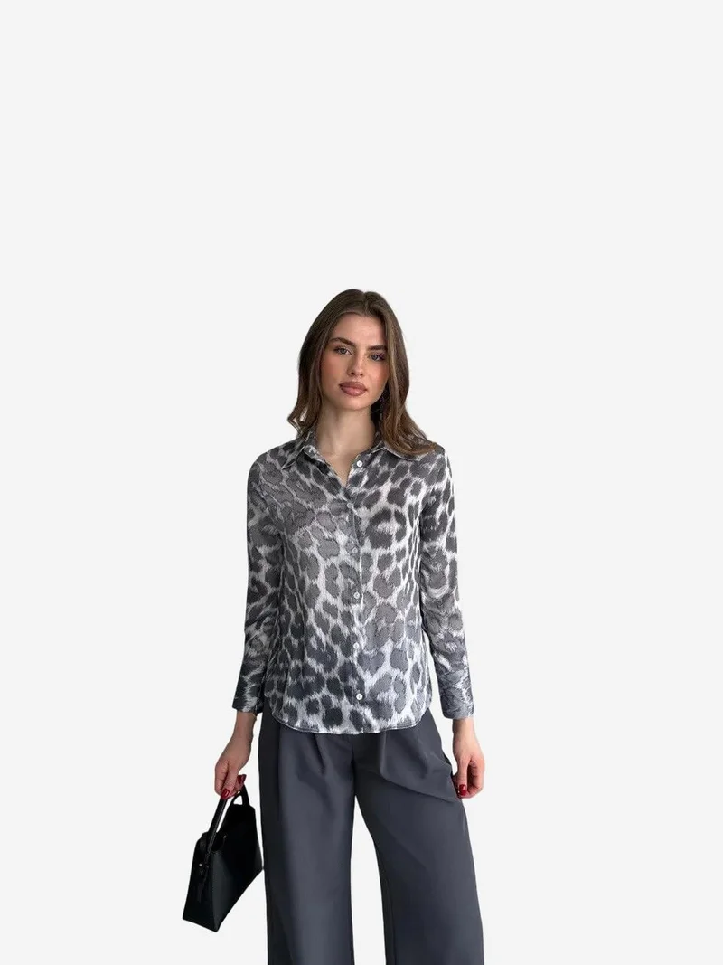 My Fashion Grey MY FASHION Leopard Print Button-Up Shirt for Women | Best Price UAE