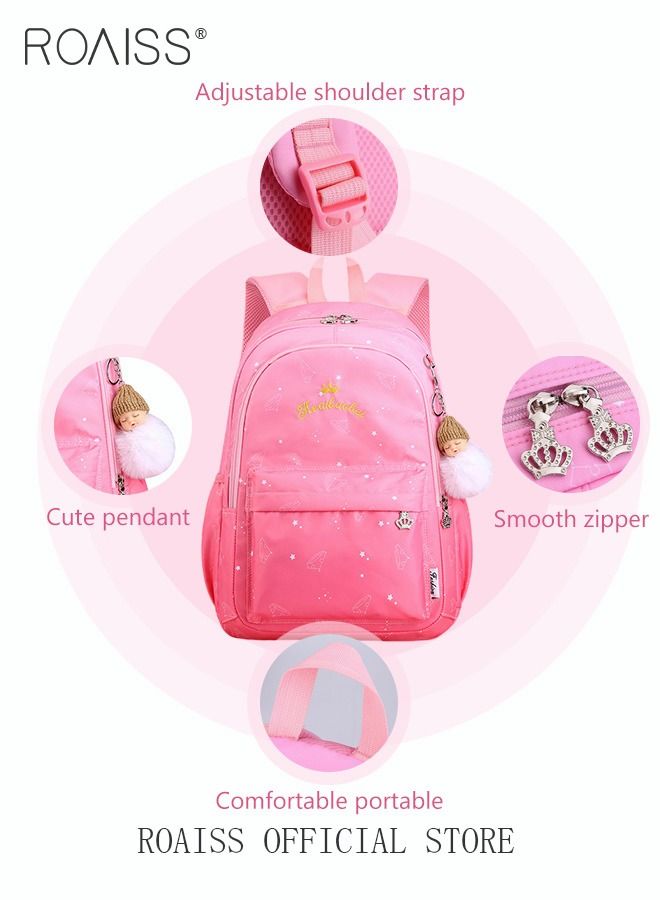roaiss 3pcs Starry Sky Printing Cute Functional Backpack Set Large Capacity Schoolbag and Shoulder Bag and Pencil Case with Doll Pendant for Kids/Girls Waterproof Large Capacity School Bag  - Image 4