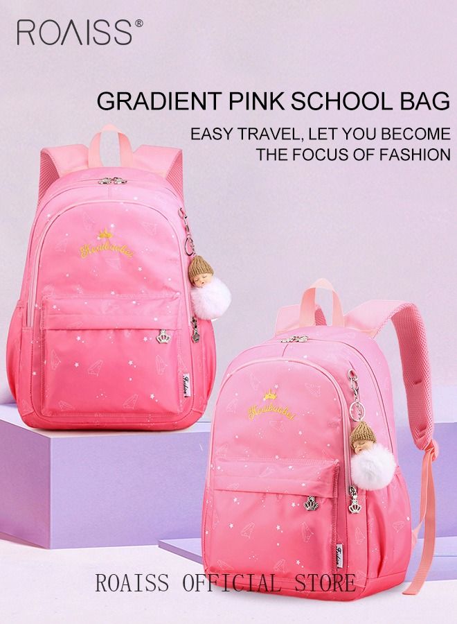 roaiss 3pcs Starry Sky Printing Cute Functional Backpack Set Large Capacity Schoolbag and Shoulder Bag and Pencil Case with Doll Pendant for Kids/Girls Waterproof Large Capacity School Bag  - Image 3