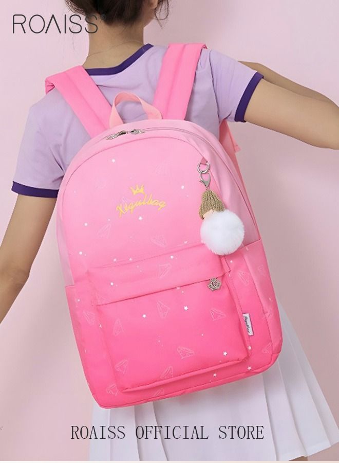 roaiss 3pcs Starry Sky Printing Cute Functional Backpack Set Large Capacity Schoolbag and Shoulder Bag and Pencil Case with Doll Pendant for Kids/Girls Waterproof Large Capacity School Bag  - Image 2