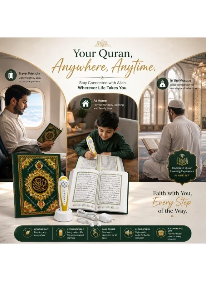 ELTRAZONE Digital Pen Quran Reader Set with Color-Coded Tajweed Holy Quran Book, Audio Pen, Multiple Reciters & Translations - Image 3