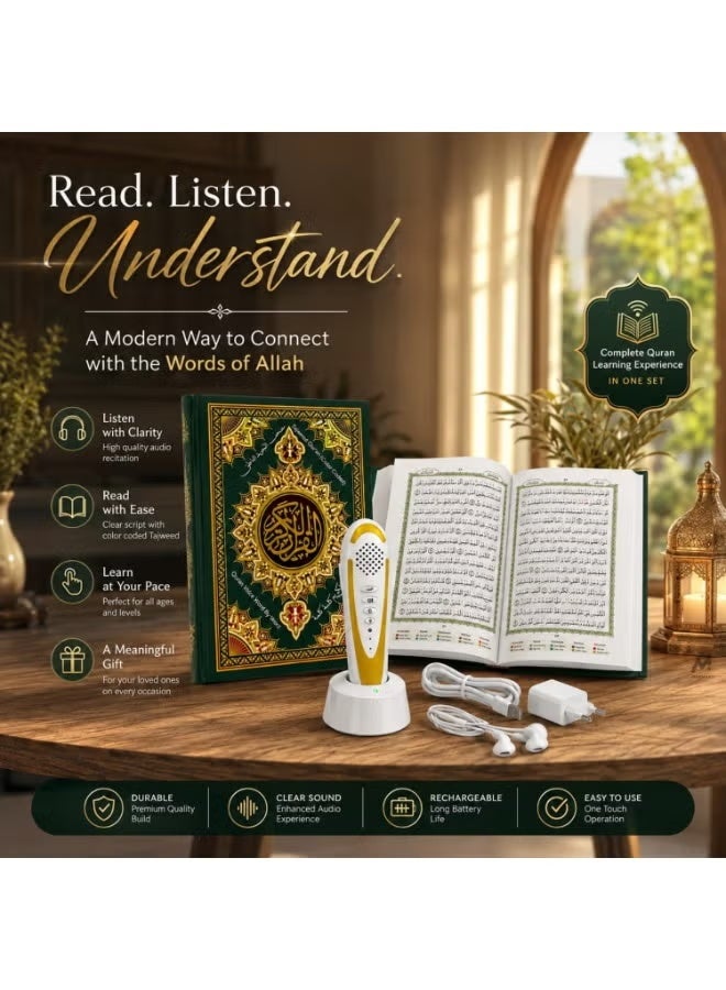 ELTRAZONE Digital Pen Quran Reader Set with Color-Coded Tajweed Holy Quran Book, Audio Pen, Multiple Reciters & Translations - Image 5