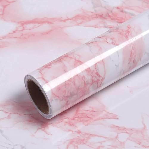 RAALIYA Wall Sticker Marble Waterproof Wallpaper Foil (60cm x 200cm) for Furniture, Kitchen, Cabinets, Almirah Plastic Table Wardrobe, Renovation Self Adhesive (Pink Red Marble Wallpaper) - Image 1
