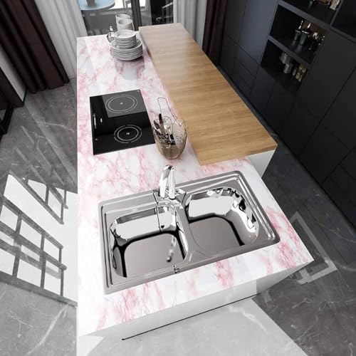 RAALIYA Wall Sticker Marble Waterproof Wallpaper Foil (60cm x 200cm) for Furniture, Kitchen, Cabinets, Almirah Plastic Table Wardrobe, Renovation Self Adhesive (Pink Red Marble Wallpaper) - Image 4