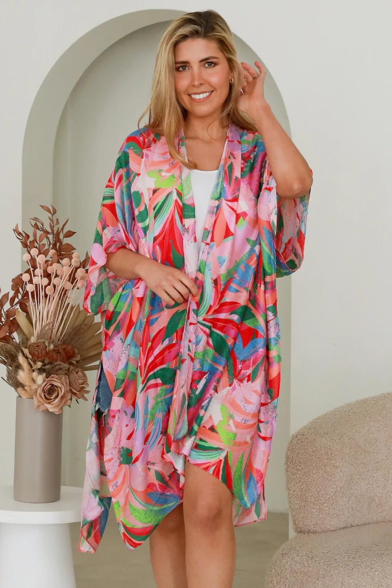 Moss Rose Women's Beach Cover up Swimsuit Kimono Cardigan with Bohemian Floral Print Multicolor - Image 4