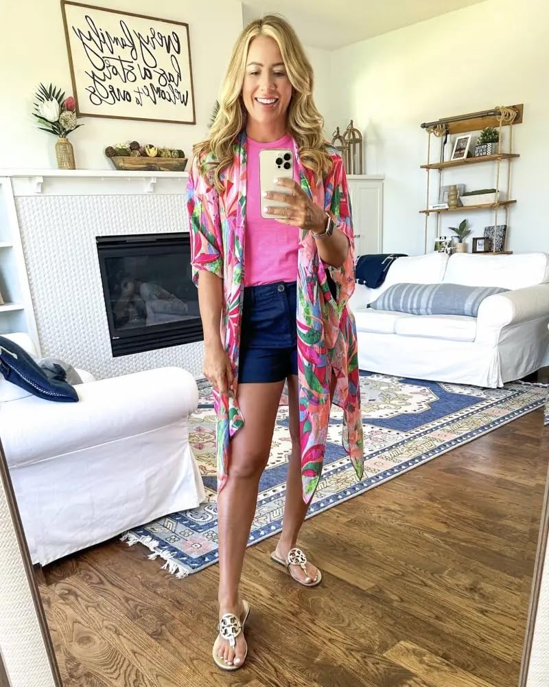 Moss Rose Women's Beach Cover up Swimsuit Kimono Cardigan with Bohemian Floral Print Multicolor - Image 5