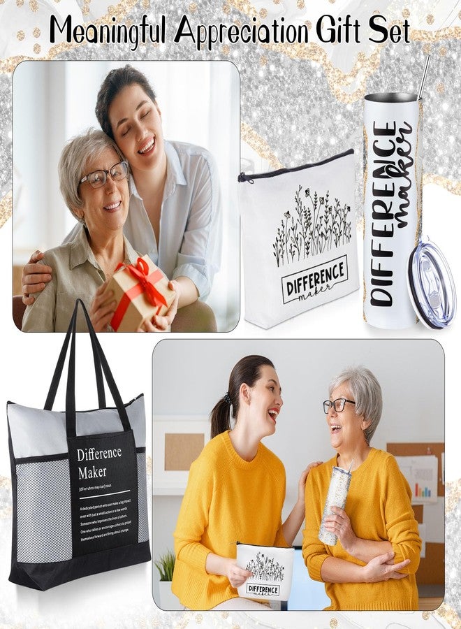Sieral 3 Pcs Graduation Appreciation Gift, Difference Maker Employee Gift Set for Women, 20oz Stainless Steel Tumbler with Tote Bag and Cosmetic Bag for Graduates Staff Coworker Teacher(Silver Gray) - Image 5