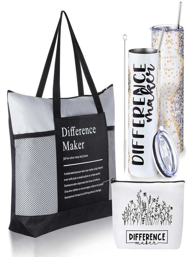 Sieral 3 Pcs Graduation Appreciation Gift, Difference Maker Employee Gift Set for Women, 20oz Stainless Steel Tumbler with Tote Bag and Cosmetic Bag for Graduates Staff Coworker Teacher(Silver Gray) - Image 1