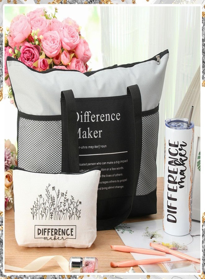 Sieral 3 Pcs Graduation Appreciation Gift, Difference Maker Employee Gift Set for Women, 20oz Stainless Steel Tumbler with Tote Bag and Cosmetic Bag for Graduates Staff Coworker Teacher(Silver Gray) - Image 4