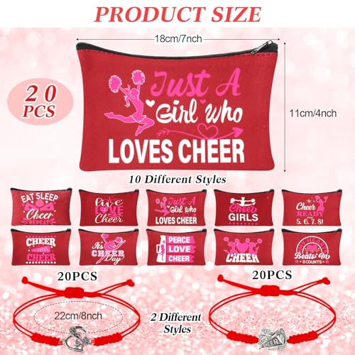 Mimorou 80 Pcs Cheer Gift Bulk for Team Cheerleader Gifts Include 20 Cheerleader Bracelet 20 Cheer Makeup Bag 20 Keychain 20 Scrunchies for Cheerleading Party FavorsRed - Image 3