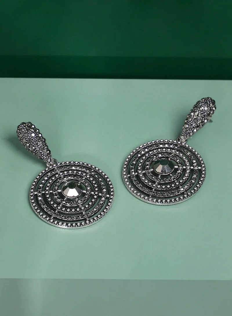 Sohi  Crystal Circular Lined Artificial Drop Earring Jewellery for Women | Best Price UAE