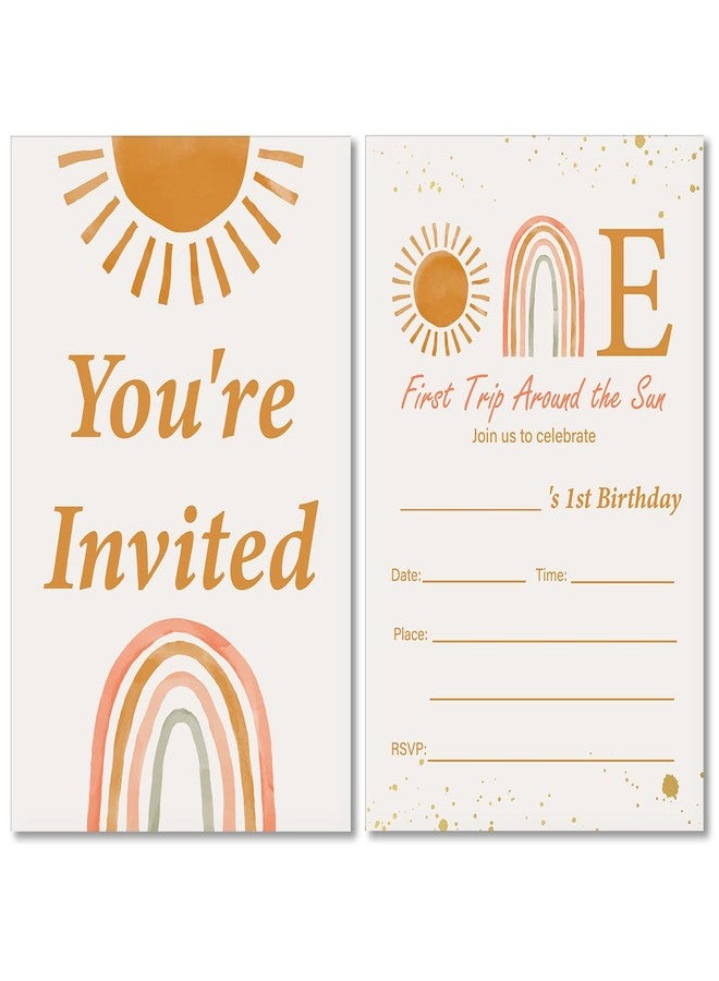 Soiceu Boho First Trip Around the Sun Sunshine First Birthday Invitations with Envelopes Set of 20 Sun 1st Birthday Party Invites 1 Year Old - Image 1