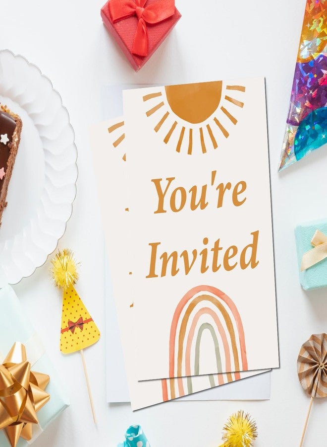 Soiceu Boho First Trip Around the Sun Sunshine First Birthday Invitations with Envelopes Set of 20 Sun 1st Birthday Party Invites 1 Year Old - Image 3