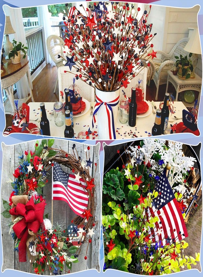 JUNEBRUSHS 6 Pack Patriotic Artificial Berry Stem Picks Red White and Blue Artificial Art Flowers Berry 4th of July Floral Picks with 2 Roll Ribbons for Bouquet Garland Table Centerpieces Home Decor - Image 5