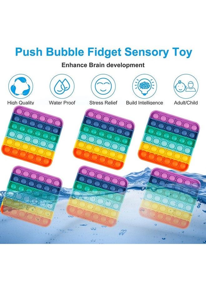 Genovega - 6 Packs Pop Fidget Pops Toys Gifts For Boys Girls Kids Classroom Tools Aids Push Bubble Sensory Party Grade Group Preschool Graduation Favors Instruction Learning Game Rainbow Square Bulk - Image 1