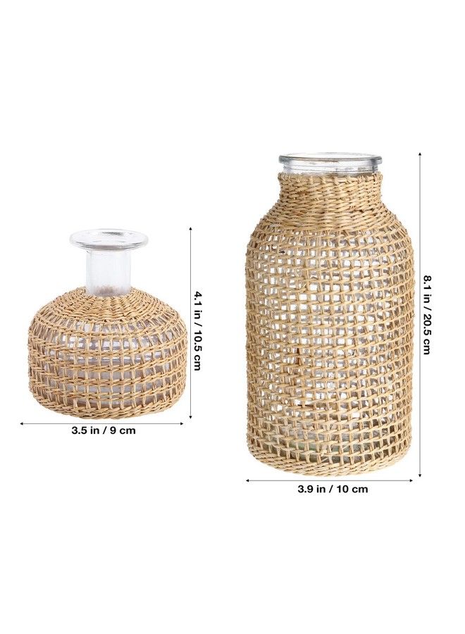 DOITOOL Glass Flower Vase With Rattan Cover Farmhouse Flower Bud Vase Round Decorative Flower Vase Floral Container Flower Bottle For Floral Arrangements Housewarming Party Home Decor (L+Xs) - Image 4