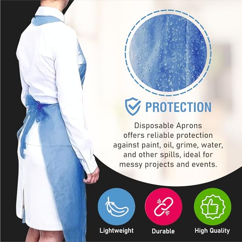C-Cure Disposable Waterproof Plastic Apron for Kitchen, Dental Clinic, Dog Bathing & Painting – LDPE Material, Oil & Fluid Resistant, One Size Fits All, Pack of 25 (Blue) - Image 4