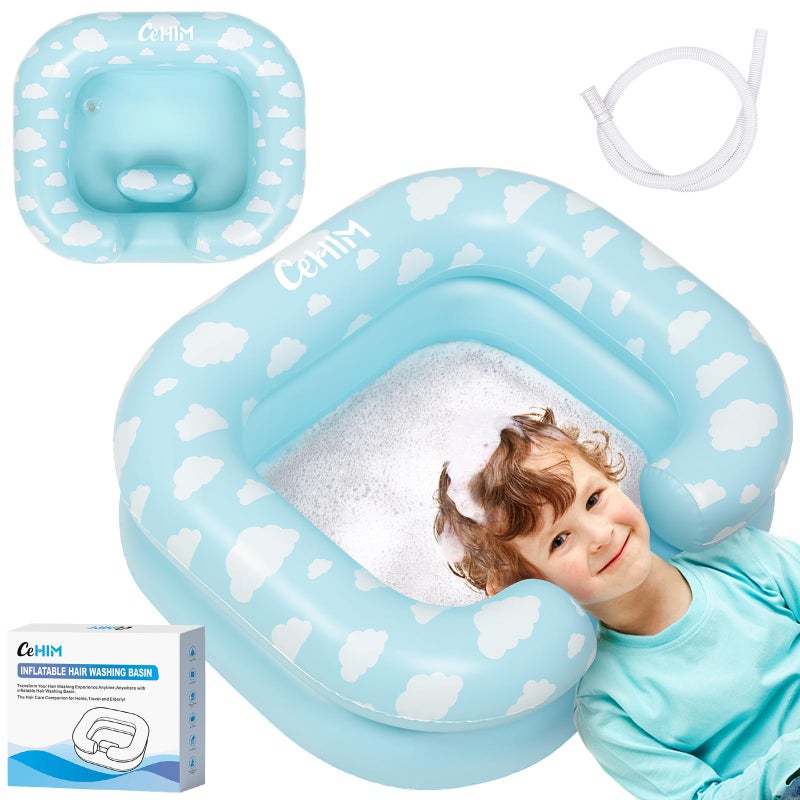 Cehim Inflatable Shampoo Basin Portable Shampoo Bowl Hair Washing Basin for Bedridden DisabledInjured Hair Wash Tub for Dreadlocks and at Home Sink Washing Bluecloud 15in Inner