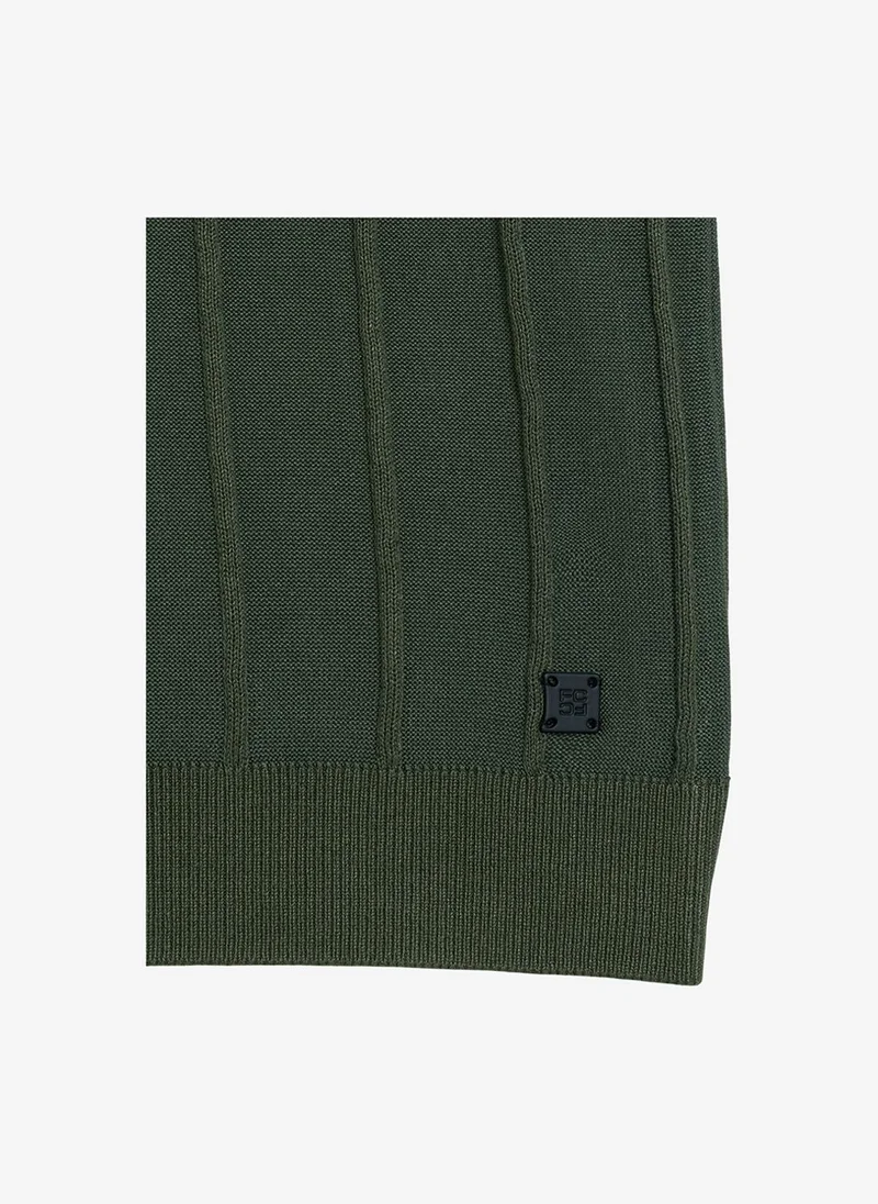 French Connection  Men's Open Collar Vertical Stitch Green Knit Top for Men | Best Price UAE