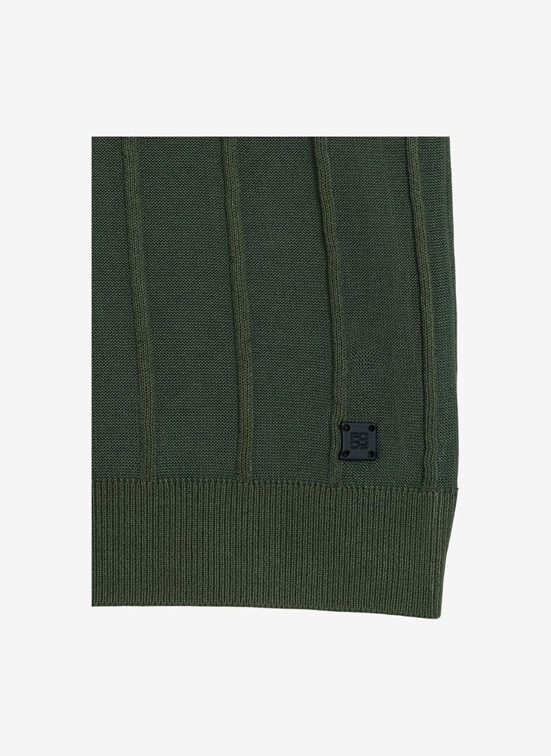 French Connection Men's Open Collar Vertical Stitch Green Knit Top - Image 5
