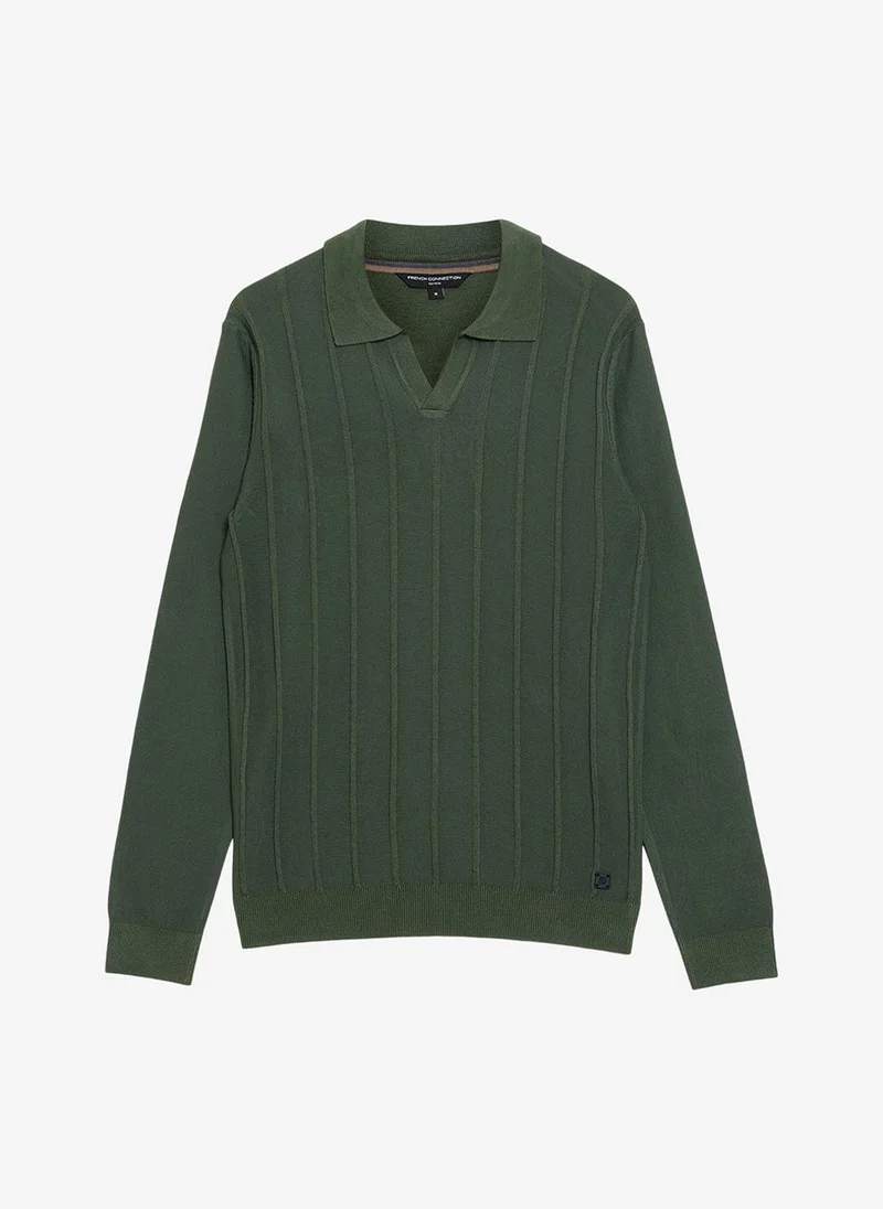 French Connection  Men's Open Collar Vertical Stitch Green Knit Top for Men | Best Price UAE