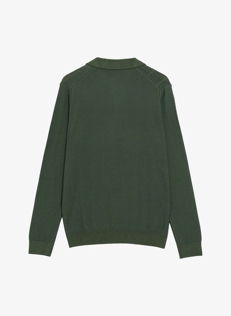 French Connection  Men's Open Collar Vertical Stitch Green Knit Top for Men | Best Price UAE