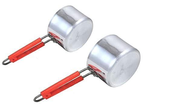 Aluminium Sauce Flat Bottom Providing PAN Tea PANMilk PAN Pack of 2 SIZE400 ML and 600ML Combo Silver  - Image 2