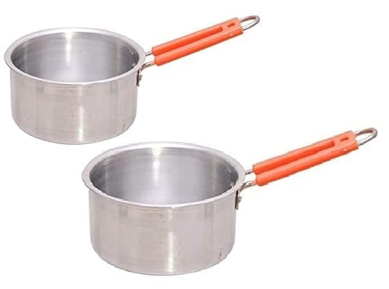 Aluminium Sauce Flat Bottom Providing PAN Tea PANMilk PAN Pack of 2 SIZE400 ML and 600ML Combo Silver  - Image 3