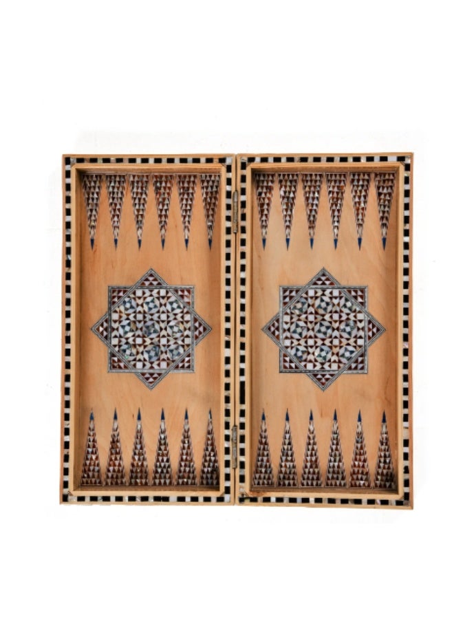 Handmade Backgammon & Chess Wooden Folding Board Inlaid with Natural Shell & Mother of Pearl, Light Wood Multicolor - Size 40x40 cm - Image 2