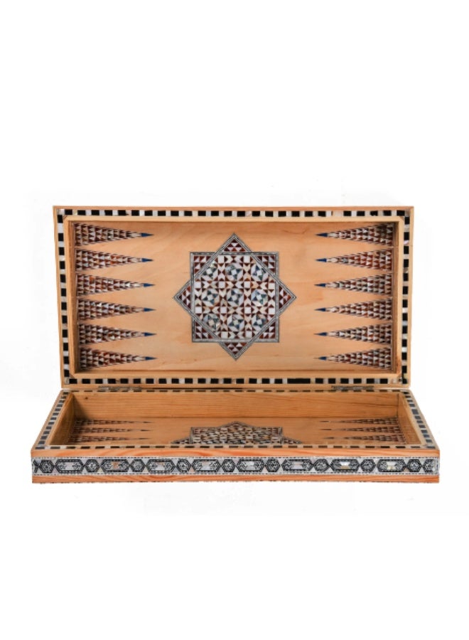 Handmade Backgammon & Chess Wooden Folding Board Inlaid with Natural Shell & Mother of Pearl, Light Wood Multicolor - Size 40x40 cm - Image 3