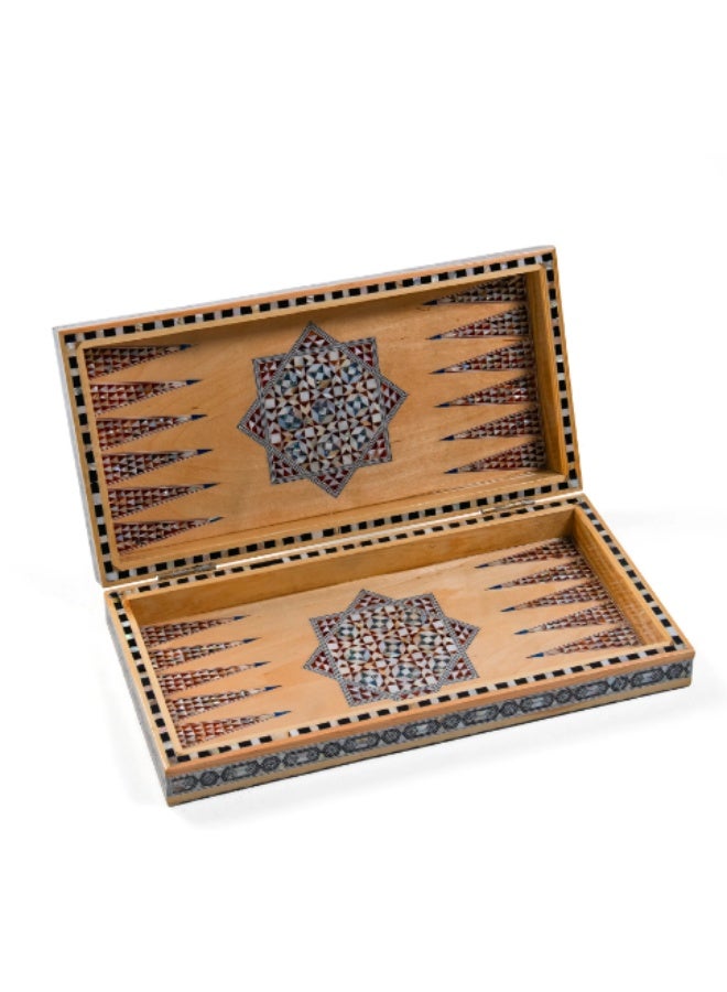 Handmade Backgammon & Chess Wooden Folding Board Inlaid with Natural Shell & Mother of Pearl, Light Wood Multicolor - Size 40x40 cm - Image 1