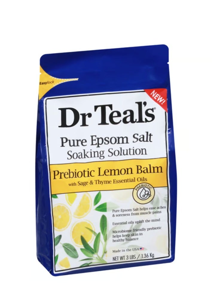 Dr. Teals Pure Epsom Salt Soaking Solution Prebiotic Lemon Balm with Sage and Thyme Essential Oil 1.36kg 