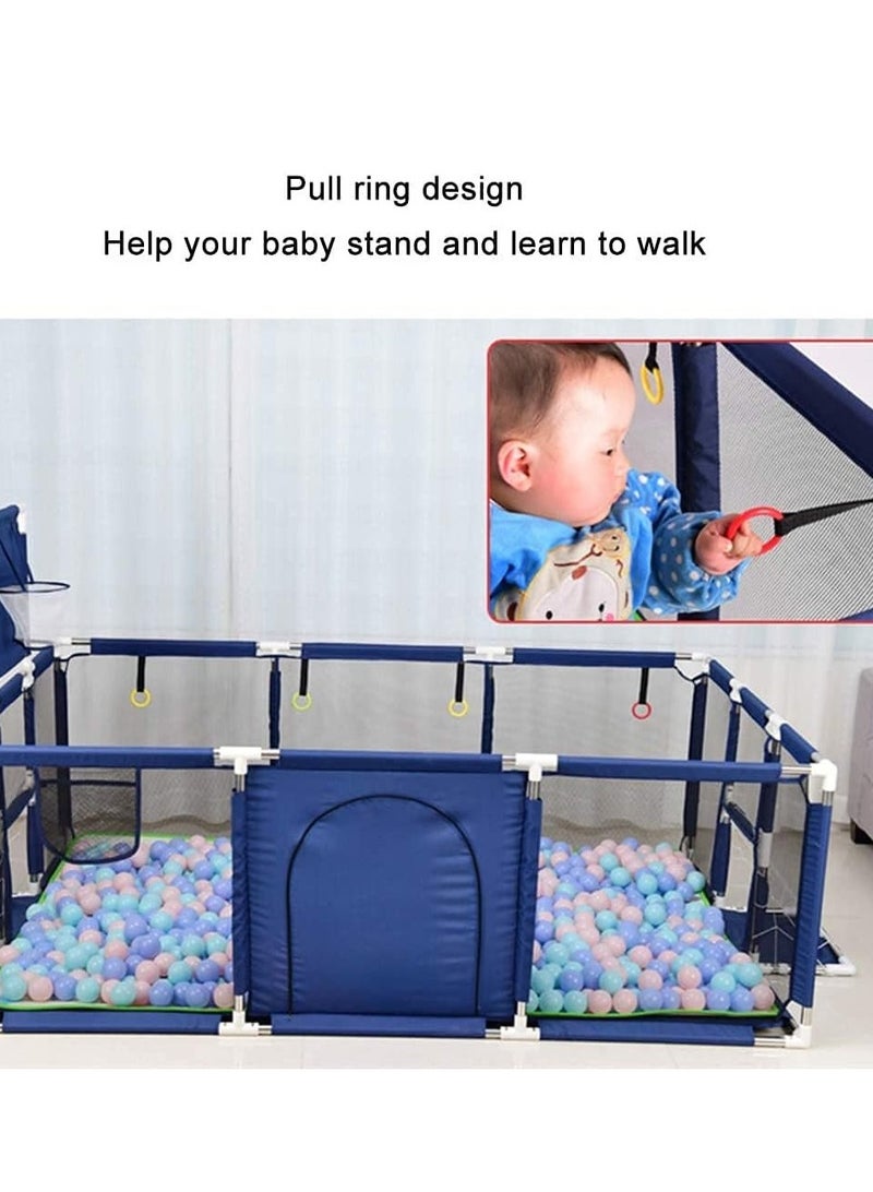 Toddler Baby Playpen for Twin, Foldable Safety with Basketball Hoop, Comes Bracket, without Climbing Pad (Blue, Large) - Image 2