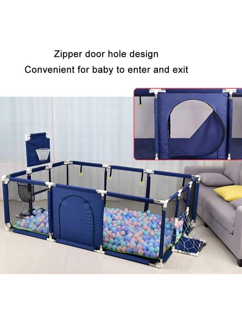 Toddler Baby Playpen for Twin, Foldable Safety with Basketball Hoop, Comes Bracket, without Climbing Pad (Blue, Large) - Image 3
